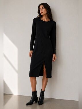 Riva Black Knit Women's Long-Sleeve Midi Dress  Size S